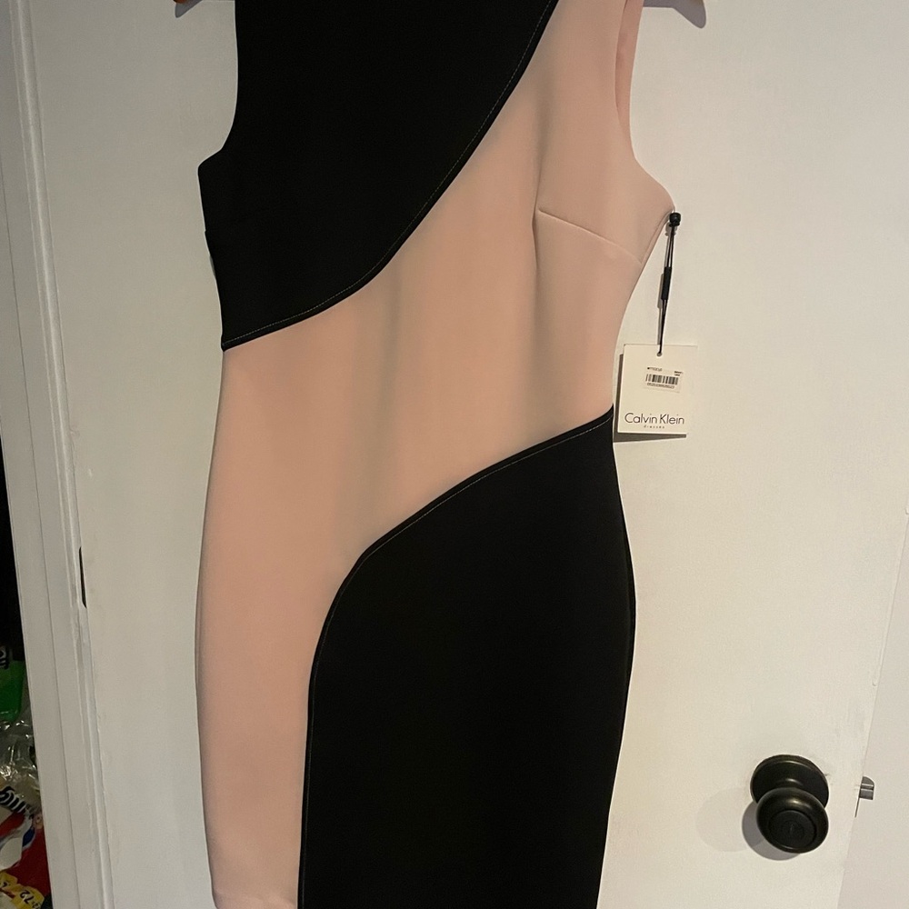 Calvin Klein Asymmetrical Black and Pink Dress